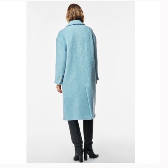 Zara Sky Blue Wool Long Coat Medium - Picture 8 of 8
